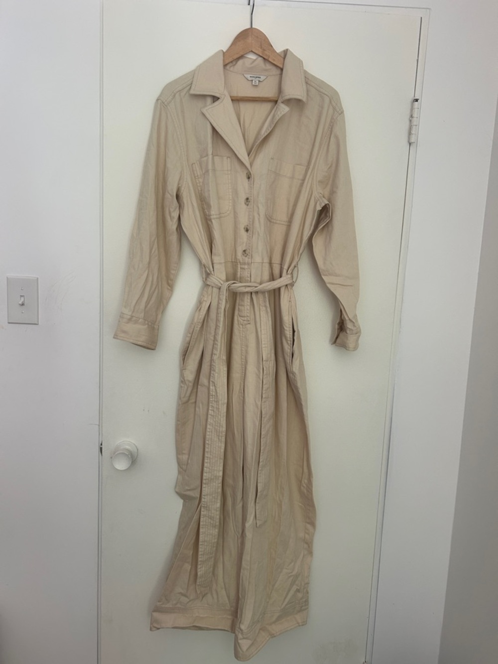Banana Republic Cream Button-Front Jumpsuit with Tie Waist
